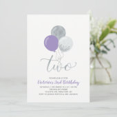 Invitation Balloons violet et argent Fille 2e fête d'annivers (Debout devant)
