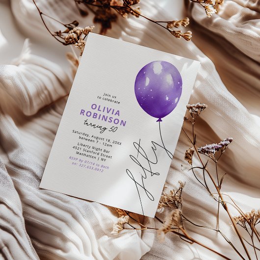 Invitation Balloons Violet Tendances 50e Anniversaire