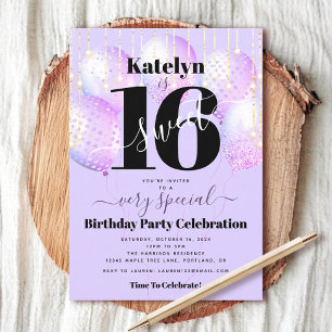 Invitation Balloons violets pour un anniversaire Sweet 16 mod