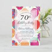 Invitation Balloons violets rose moderne 70e fête d'anniversa (Debout devant)