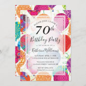 Invitation Balloons violets rose moderne 70e fête d'anniversa (Devant / Derrière)
