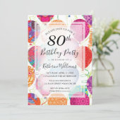 Invitation Balloons violets rose moderne 80e anniversaire (Debout devant)