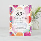 Invitation Balloons violets rose moderne 85e anniversaire (Debout devant)