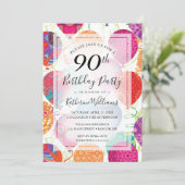 Invitation Balloons violets rose moderne 90e anniversaire (Debout devant)