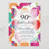 Invitation Balloons violets rose moderne 90e anniversaire (Devant / Derrière)