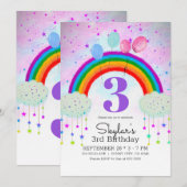 Invitation Balloons Whimsical Party Rainbow Stars Anniversair (Devant / Derrière)