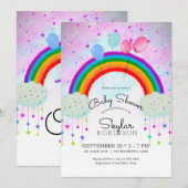 Invitation Balloons Whimsical Party Rainbow Stars Baby shower (Devant / Derrière)