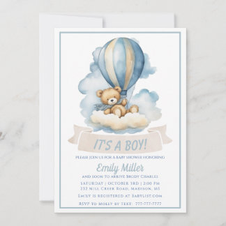 Invitation Ballotte à air chaud et Baby shower à ours