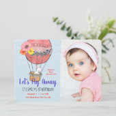 Invitation Ballotte à air chaud et lapin premier anniversaire (Debout devant)