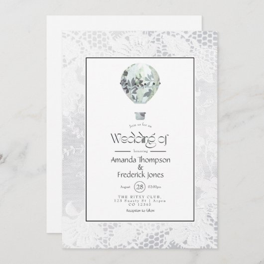 Invitation Ballotte à air chaud Mariage blanc et Mariage en d (Devant / Derrière)