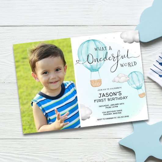 Invitation Ballotte à air chaud photo 1er anniversaire