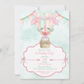 Invitation Ballotte à air chaud Premier anniversaire Peach Pi (Devant)