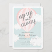 Invitation Ballotte à air chaud rose haut et loin 1er anniver (Devant)