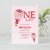 Invitation Ballotte à air chaud rose rouge 1er anniversaire (Debout devant)