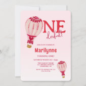Invitation Ballotte à air chaud rose rouge 1er anniversaire (Devant)