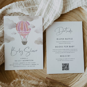 Invitation Ballotte à air chaud rose tout en un Baby shower