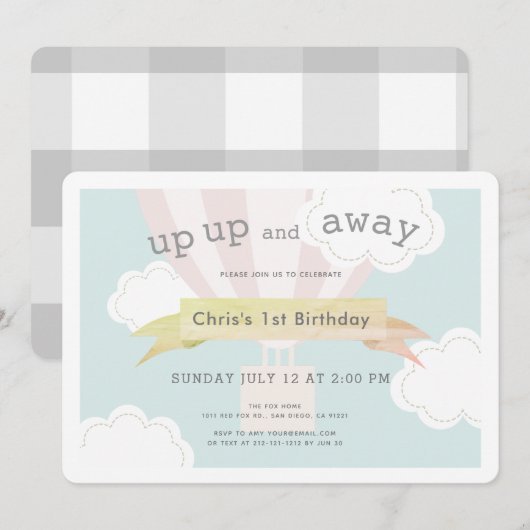 Invitation Ballotte à air chaud rose vers le haut et vers le (Devant / Derrière)