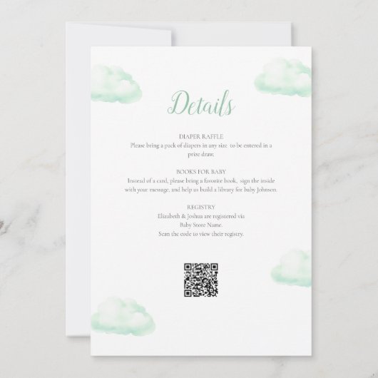 Invitation Ballotte à air chaud vert tout en un Baby shower (Dos)