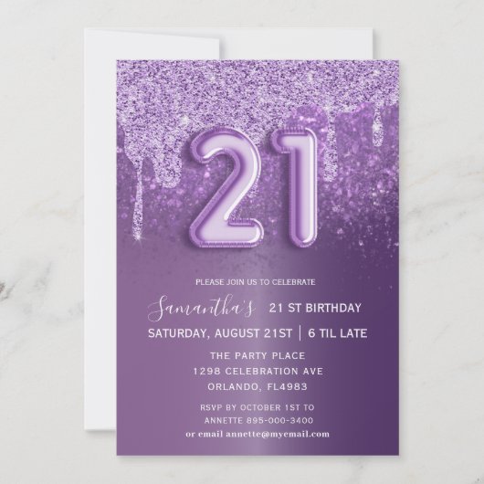 Invitation Ballotte à Parties scintillant violette d'annivers (Devant)