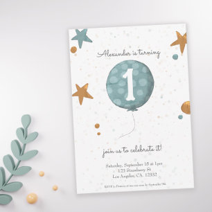 Invitation Ballotte bleu orange moderne simple 1er anniversai