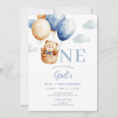 Invitation Ballotte bleu Teddy Bear Premier anniversaire (Devant)