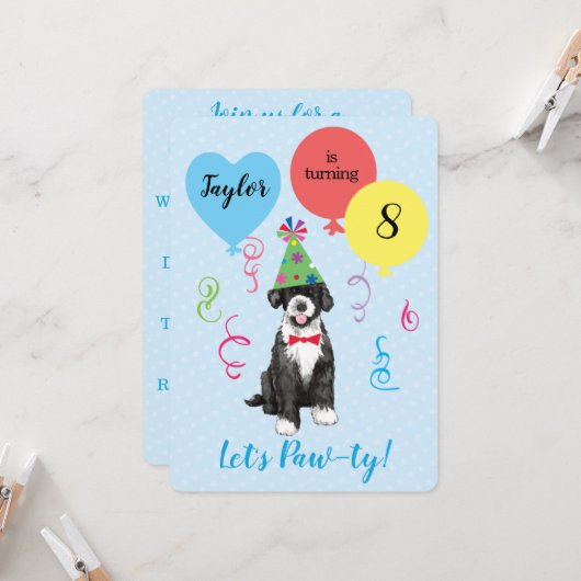 Invitation Ballotte de fête d'anniversaire Chien d'eau portug (Devant/Arrière en situation)