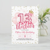 Invitation Ballotte de la Couronne rose et or Treize Annivers (Debout devant)