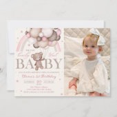 Invitation Ballotte d'ours en peluche rose arc-en-ciel photo (Devant)