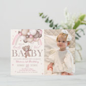 Invitation Ballotte d'ours en peluche rose arc-en-ciel photo (Debout devant)