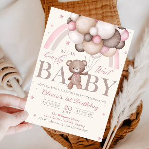 Invitation Ballotte en peluche rose arc-en-ciel Anniversaire