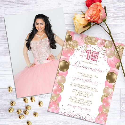 Invitation Ballotte Glam Quinceañera en rose