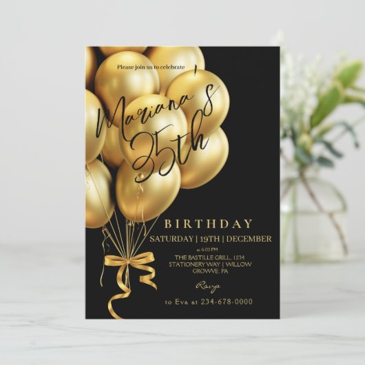 Invitation Ballotte Noir & Or moderne arc Anniversaire (Debout devant)