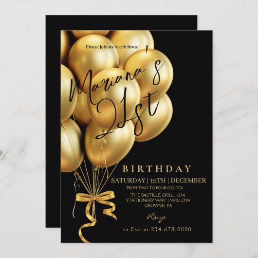 Invitation Ballotte Noir & Or moderne arc Anniversaire (Devant / Derrière)