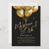 Invitation Ballotte noire et dorée fête d'anniversaire (Devant)