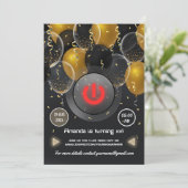 Invitation Ballotte noire et or fête d'anniversaire virtuelle (Debout devant)