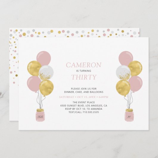 Invitation Ballotte Or et rose Fête d'anniversaire adulte mod (Devant / Derrière)