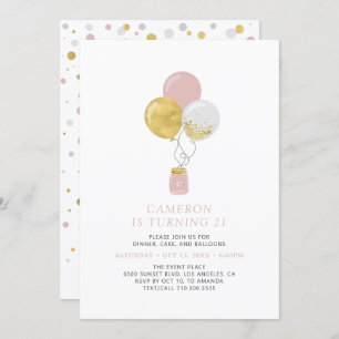 Invitation Ballotte Or et rose Fête d'anniversaire adulte mod