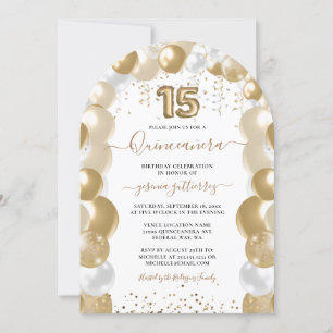 Invitation Ballotte Quinceañera en or blanc