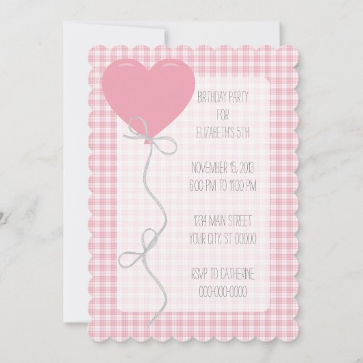 Invitation Ballotte rose et anniversaire En vichy (Devant)