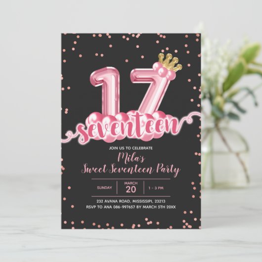 Invitation Ballotte rose et noire dix-sept ans en (Debout devant)