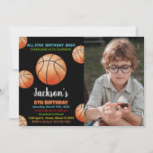 Invitation Balls Black Orange Basketball Anniversaire Photo (Devant)