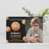Invitation Balls Black Orange Basketball Anniversaire Photo (Debout devant)