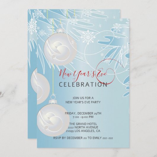 Invitation Balls de Noël blanc étincelant (Devant / Derrière)