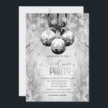 Invitation Balls Snowflakes Winter Paysage fête de Noël<br><div class="desc">Élégants flocons d'argent et boules de Noël sur le paysage hivernal.</div>