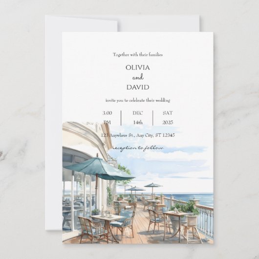 Invitation Balnéaire Coastal Rooftop Café Vue sur la mer Mari (Devant)