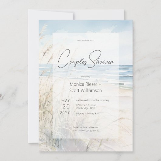 Invitation Balnéaire moderne Aquarelle Plage Couples Douche (Devant)