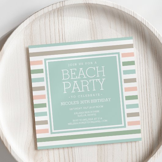 Invitation Balnéaire Pastel Stripe Beach Party