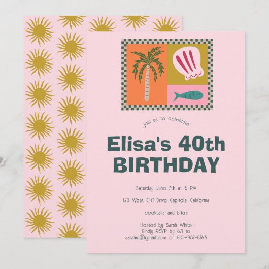 Invitation Balnéaire Soiree Modern Cute CUSTOM Anniversaire (Devant / Derrière)