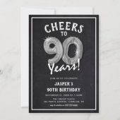 Invitation Balons d'argent Rustique Chalkboard 90e anniversai (Devant)