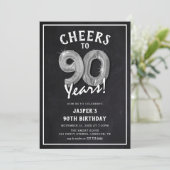 Invitation Balons d'argent Rustique Chalkboard 90e anniversai (Debout devant)